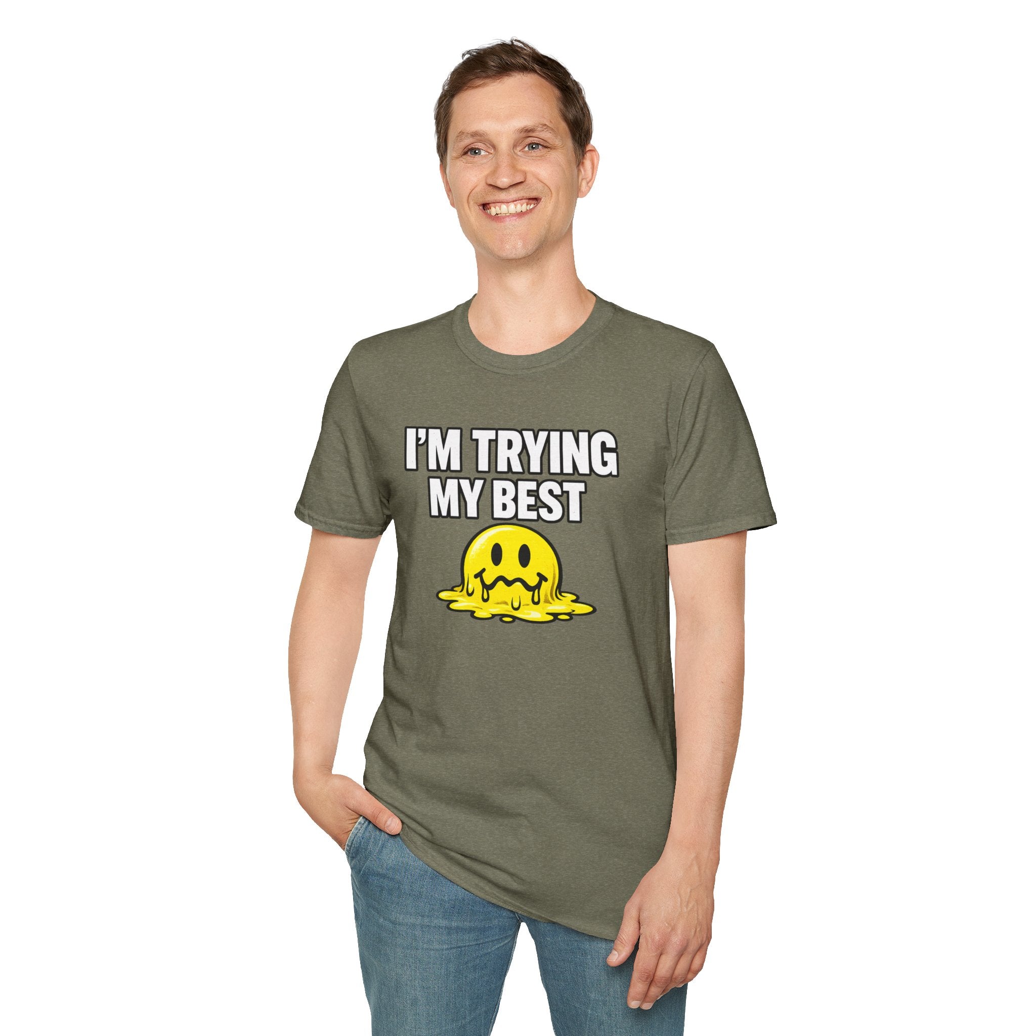 I’m Trying My Best T‑Shirt — Cute Melting Emoji Graphic Tee