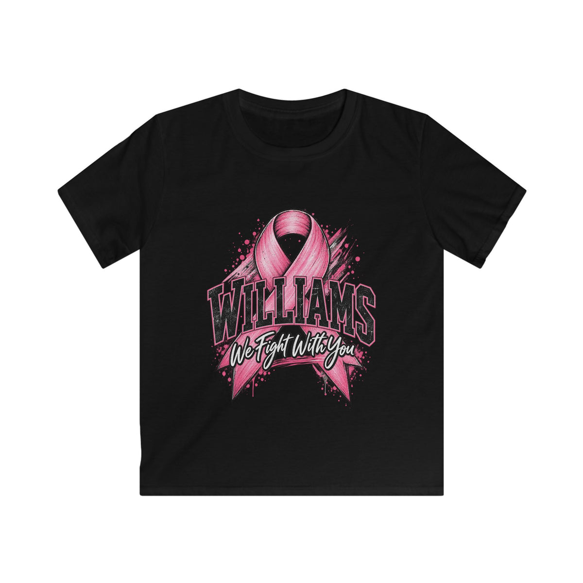 Kids Tee — Pink Ribbon "Williams" Breast Cancer Awareness (We Fight With You)