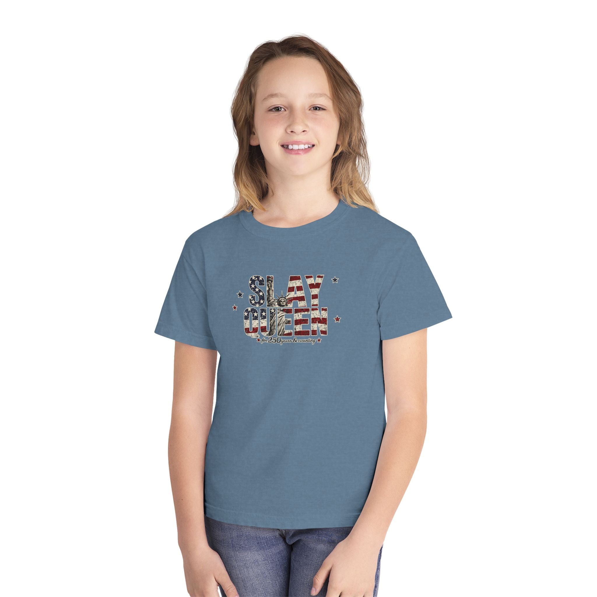 Youth "Slay Queen" Floral Flag T-Shirt