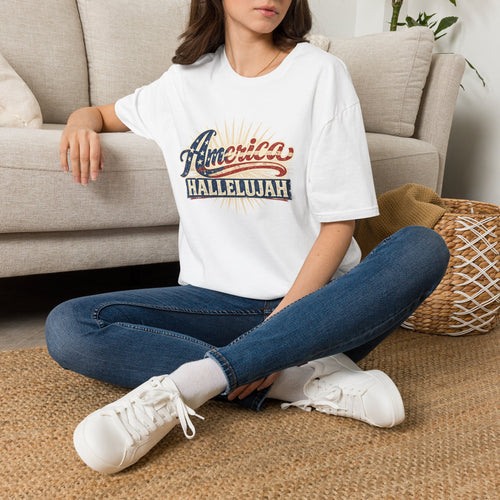 America Hallelujah T-Shirt — Patriotic USA Flag Retro Tee