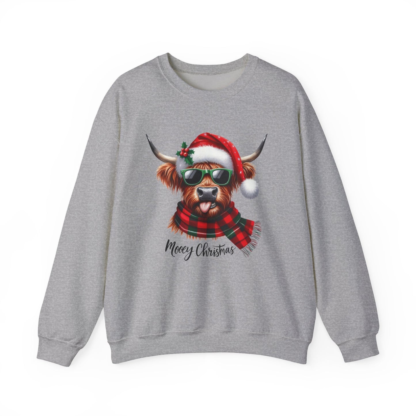 Christmas Highland Cow Sweatshirt – 'Mooey Christmas' Holiday Crewneck