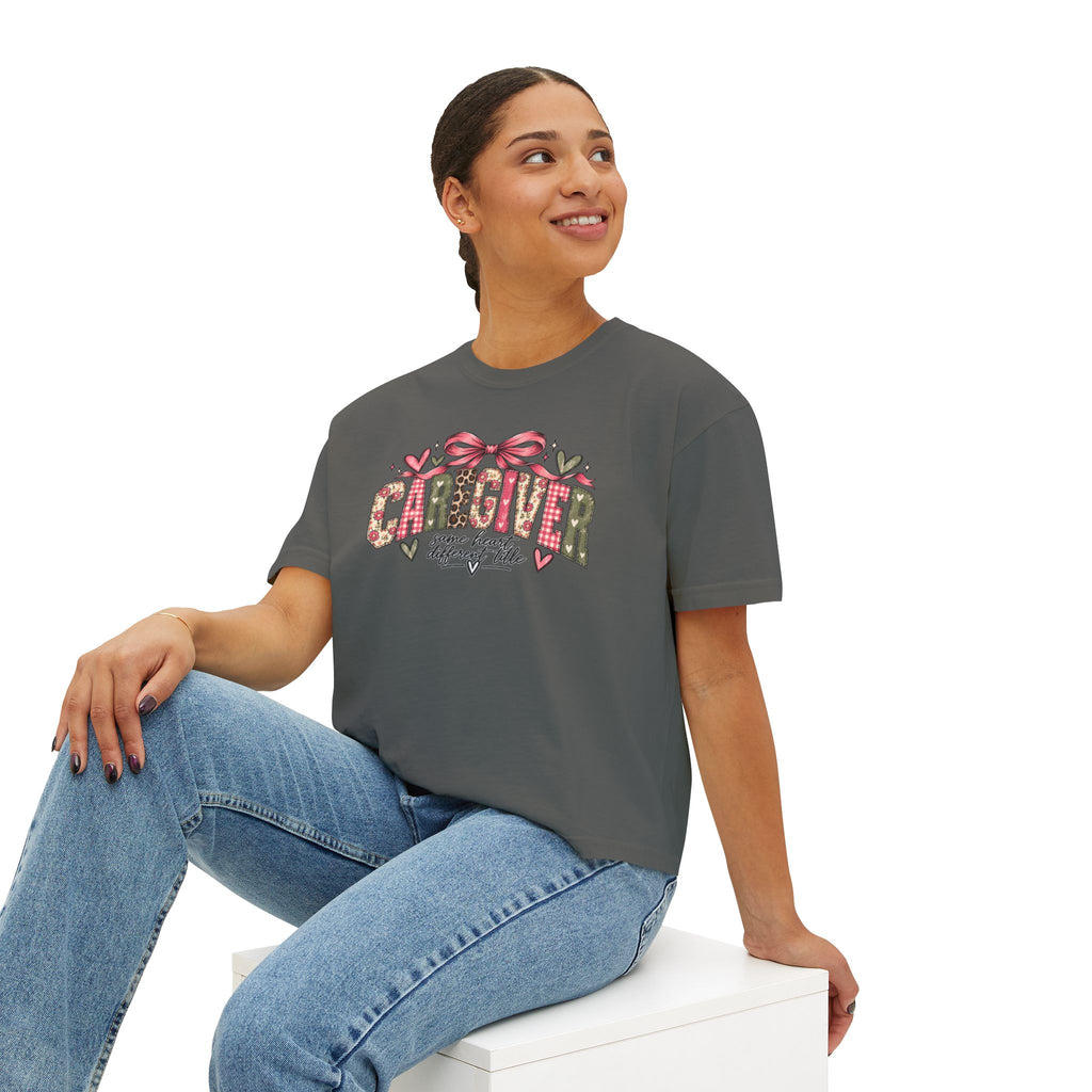 Caregiver — Same Heart, Different Title | Comfort Colors Boxy Tee