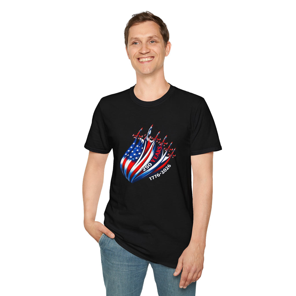 American Flag Jet Squadron T-Shirt — 250 Years USA Patriotic Tee (1776–2026)