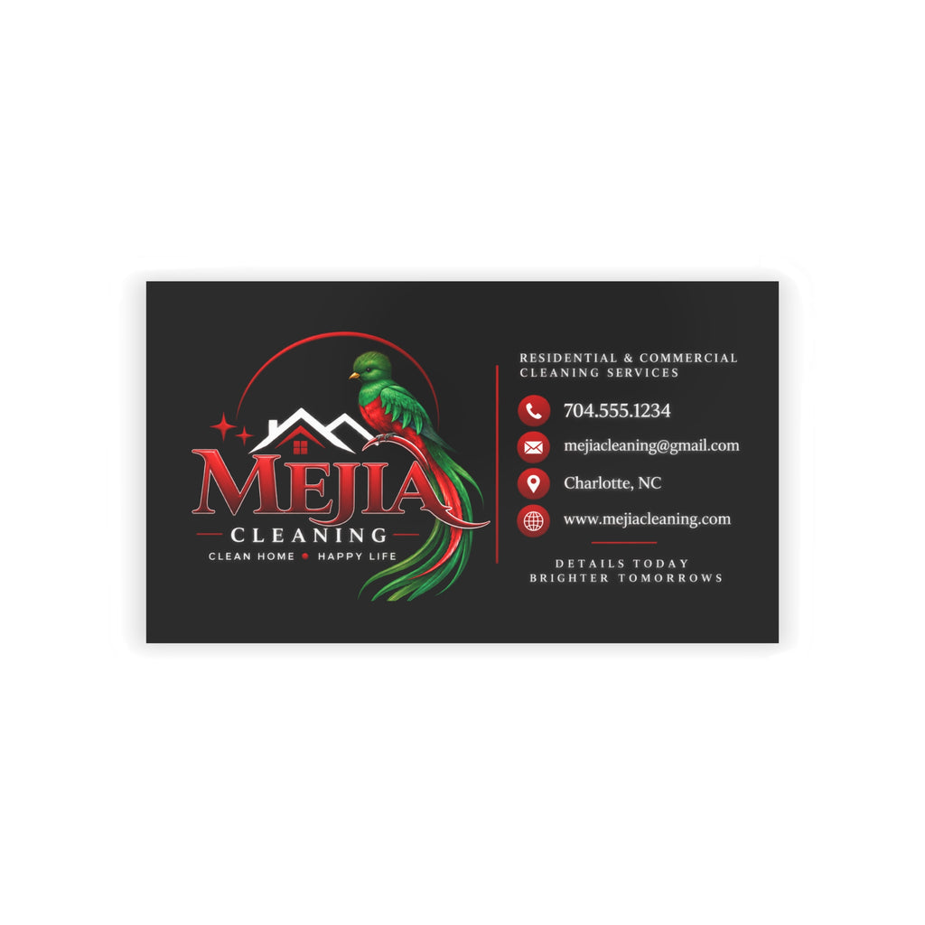 Black Business Cards — Mejia Cleaning Branded Parrot Logo Card