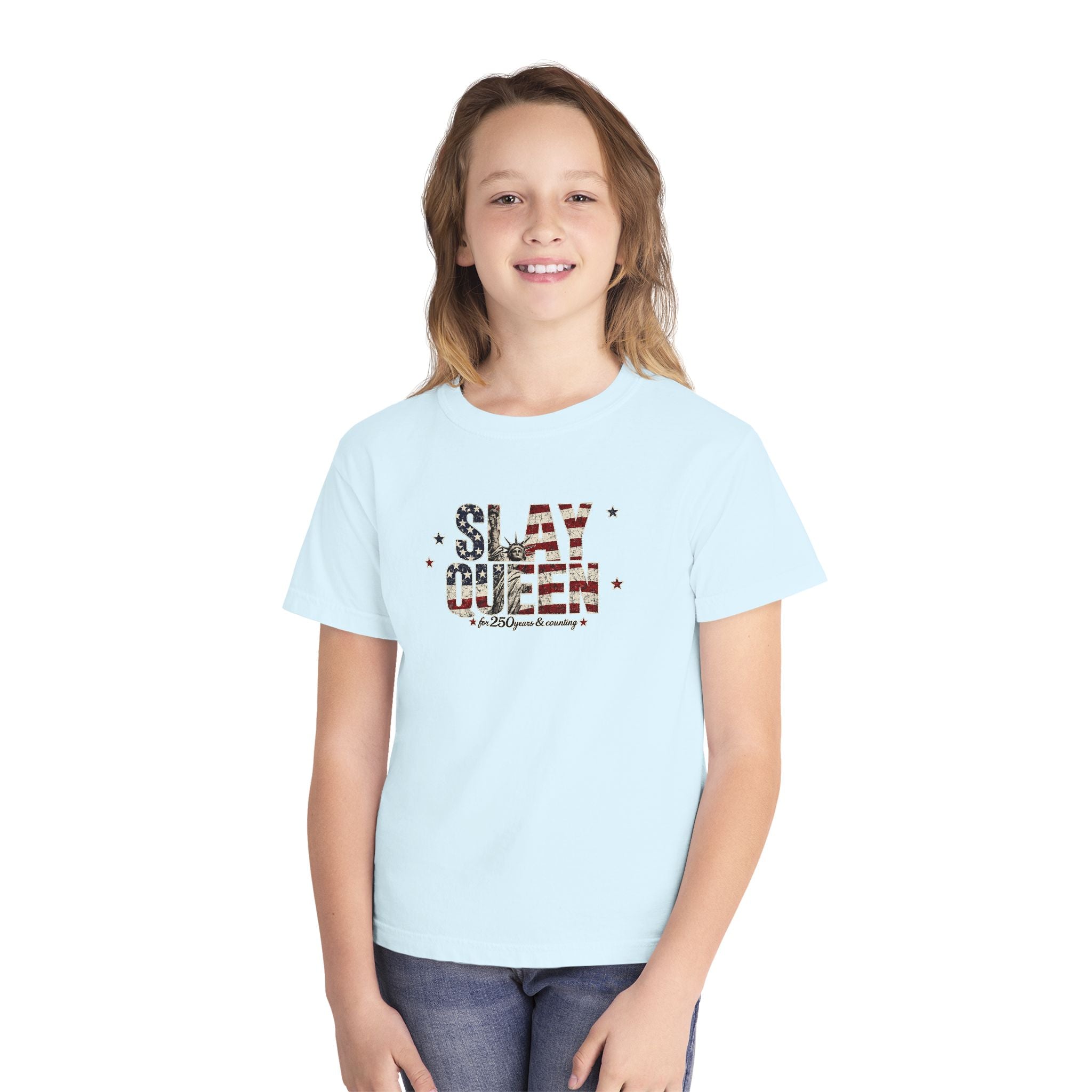 Youth "Slay Queen" Floral Flag T-Shirt