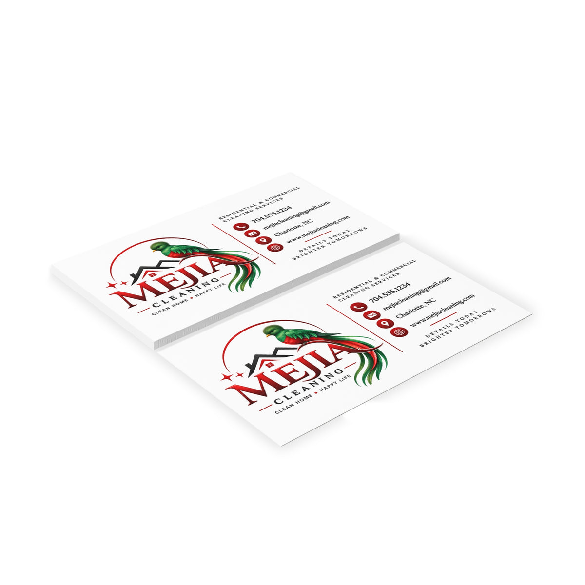 Business Cards — Mejia Cleaning Branded Parrot Logo Card