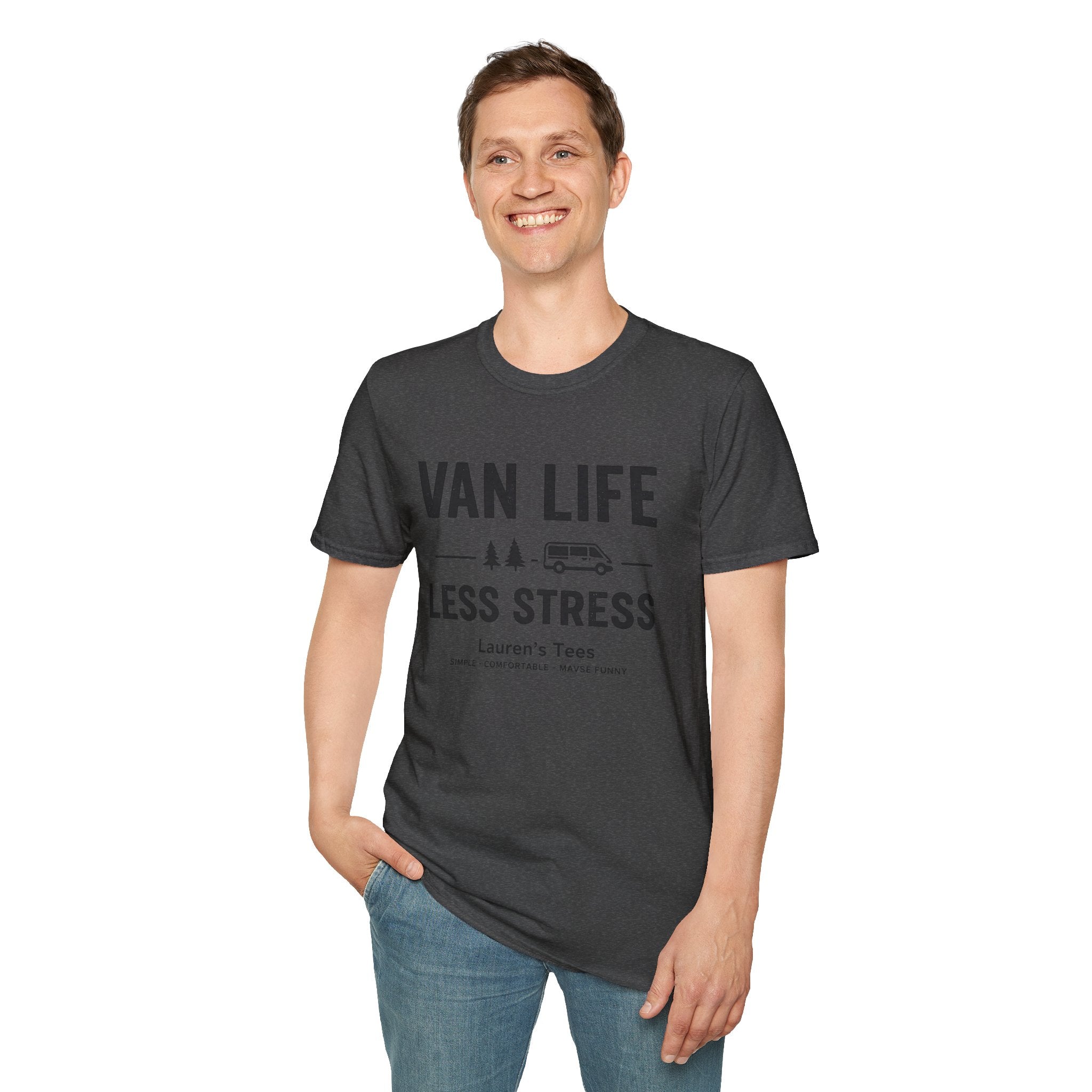 Van Life Less Stress T-Shirt — Minimal Campervan Graphic Tee