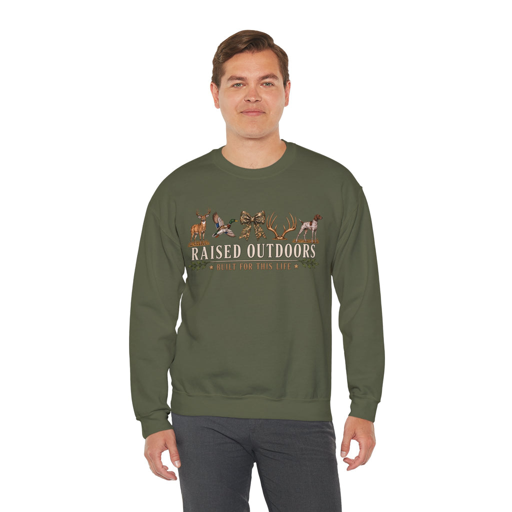 Raised Outdoors Crewneck Sweatshirt — Hunting & Nature Lovers Graphic