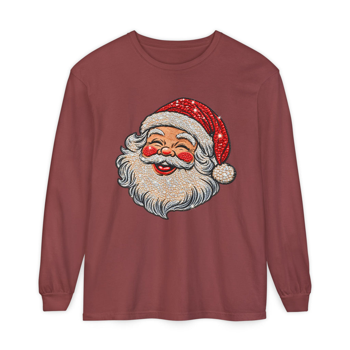 Sparkling Rhinestone Santa Christmas Long Sleeve Tee