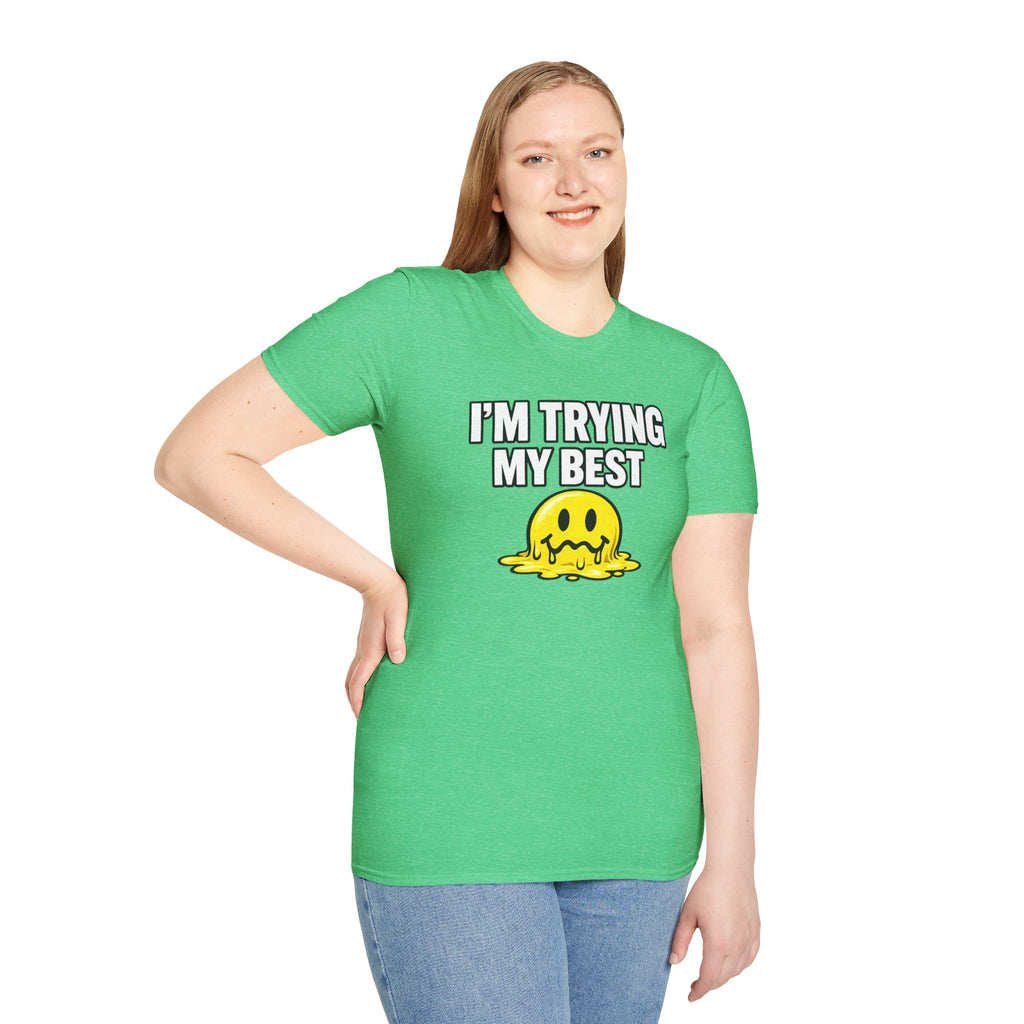 I’m Trying My Best T‑Shirt — Cute Melting Emoji Graphic Tee