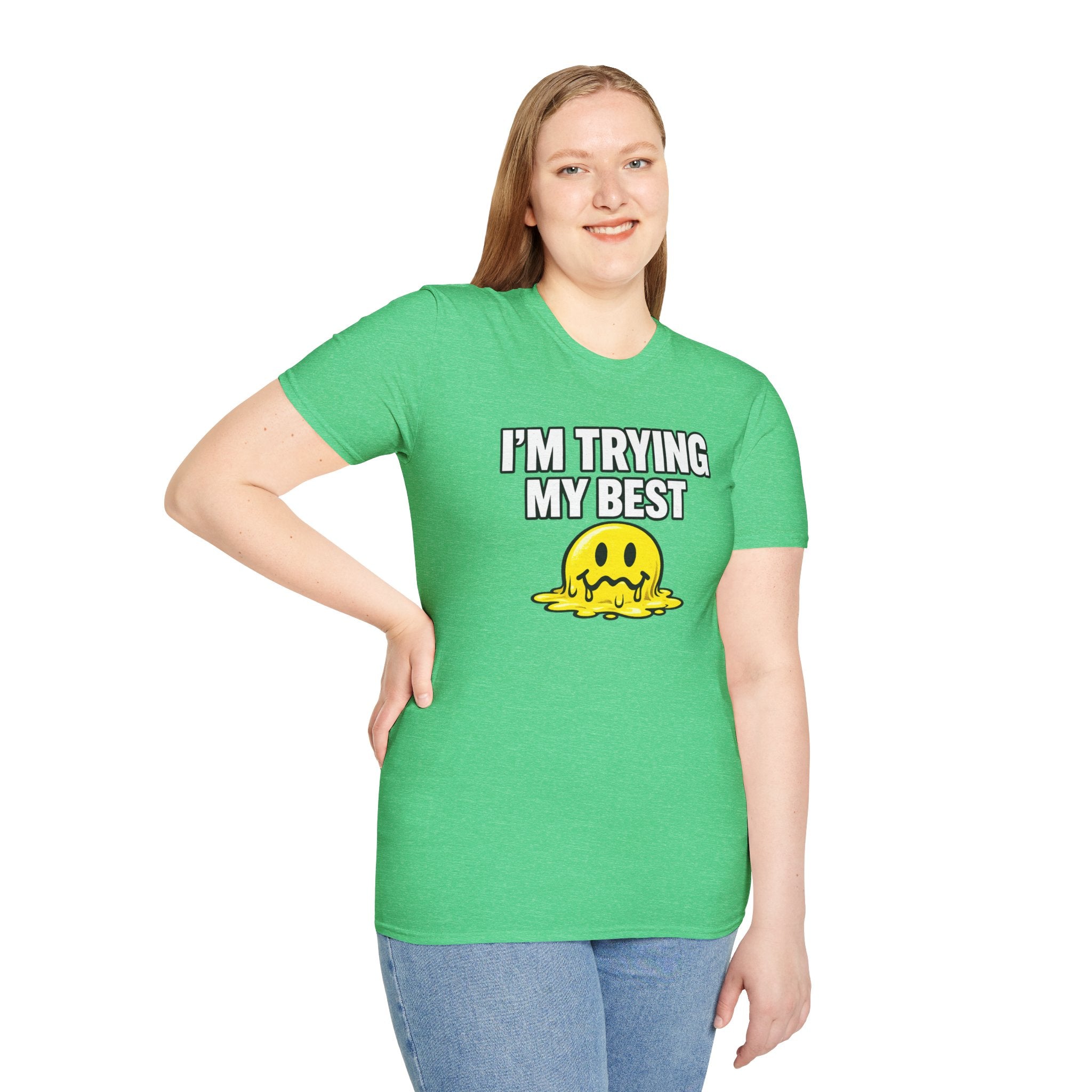 I’m Trying My Best T‑Shirt — Cute Melting Emoji Graphic Tee