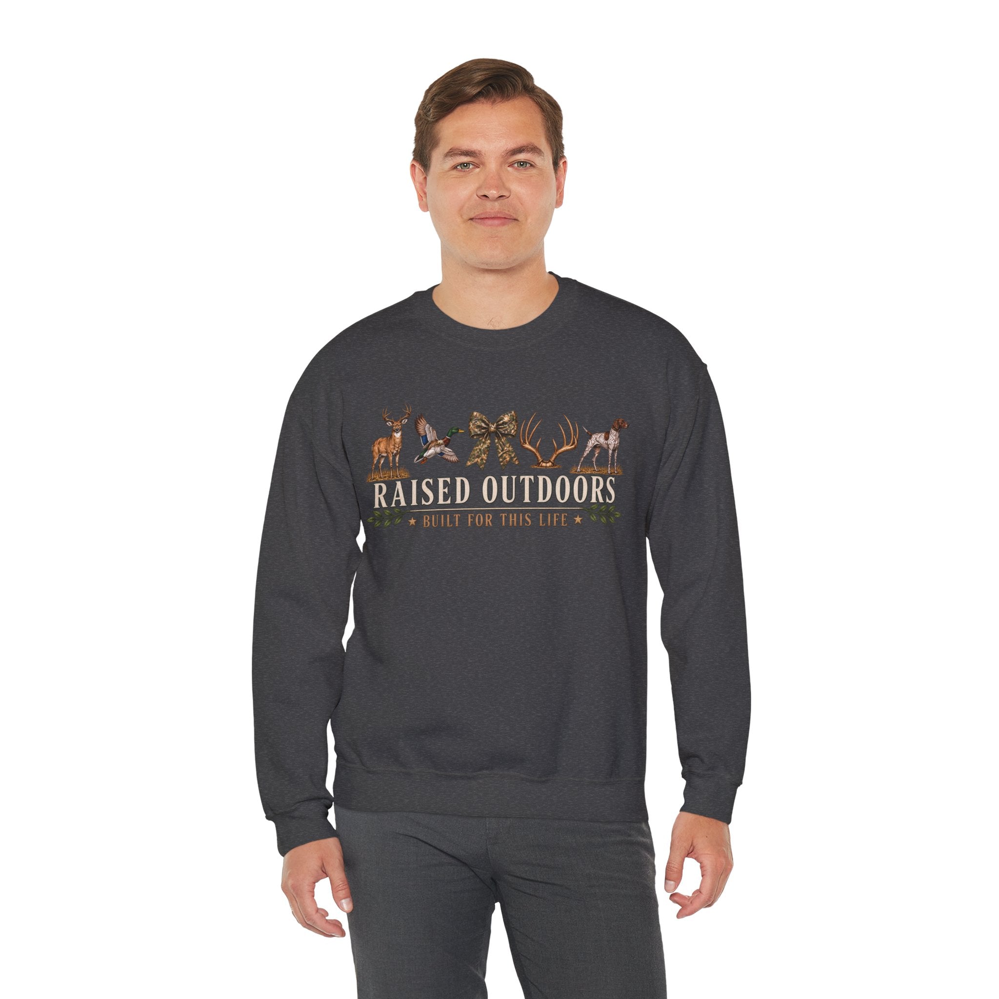 Raised Outdoors Crewneck Sweatshirt — Hunting & Nature Lovers Graphic