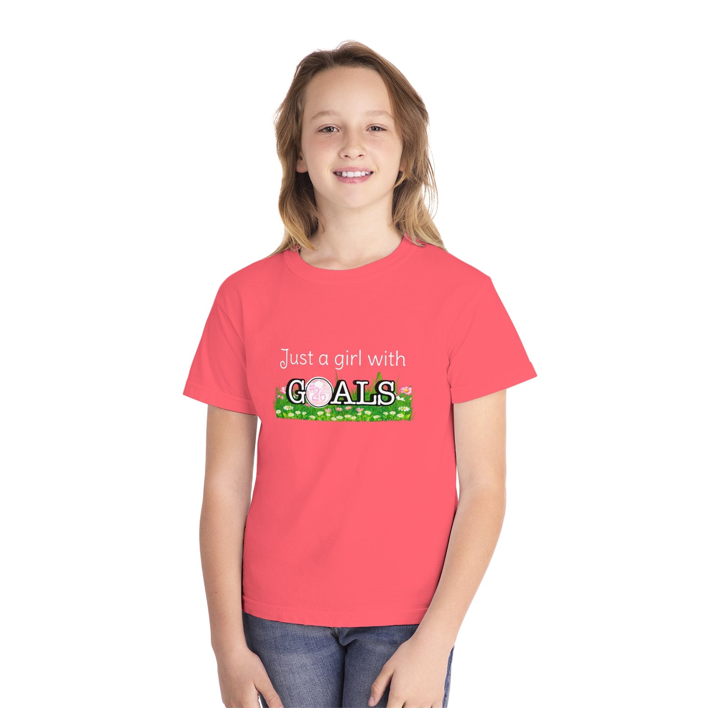 Just a Girl with Goals Youth T-Shirt - Soccer-Themed Tee for Young Athletes