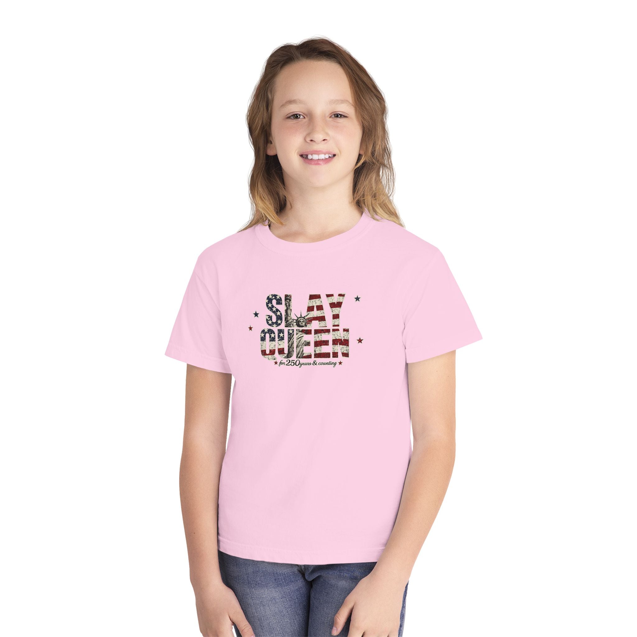 Youth "Slay Queen" Floral Flag T-Shirt