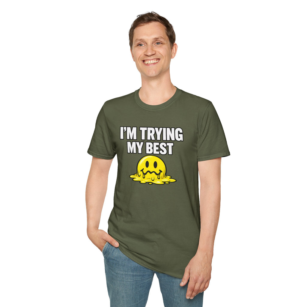 I’m Trying My Best T‑Shirt — Cute Melting Emoji Graphic Tee