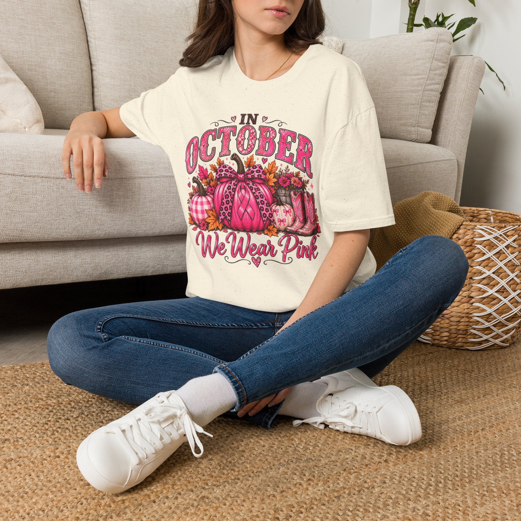 In October We Wear Pink Breast Cancer Awareness Fall T-Shirt 🎀🎃