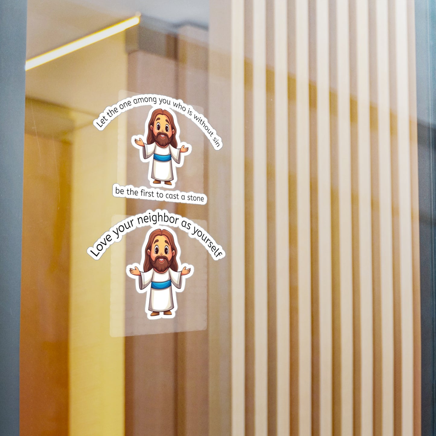 Jesus Cartoon Sticker Set — “Let the one among you who is without sin be the first to cast a stone” & “Love your neighbor as yourself” [...]
