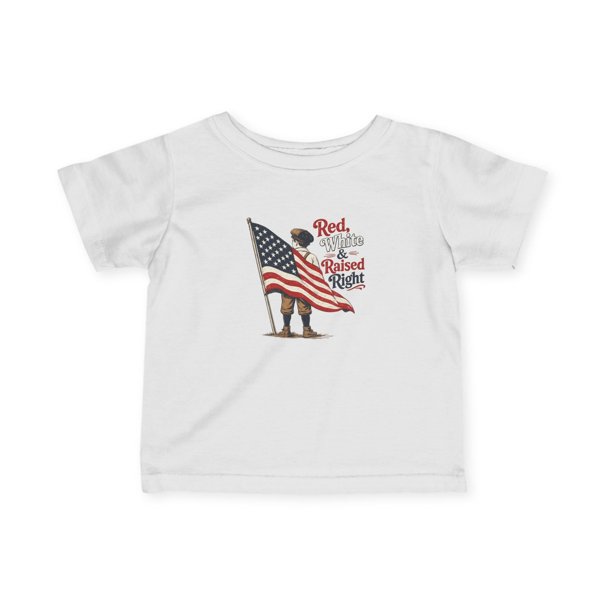 Infant Tee — "Red, White & Raised Right" Baby American Flag Shirt