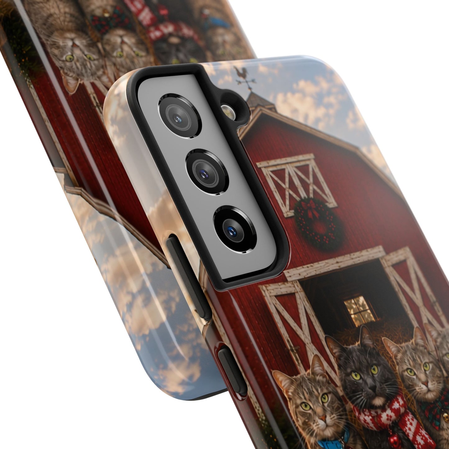Tough Phone Case — Cozy Barn Cats Design (Festive Plaid & Scarf)