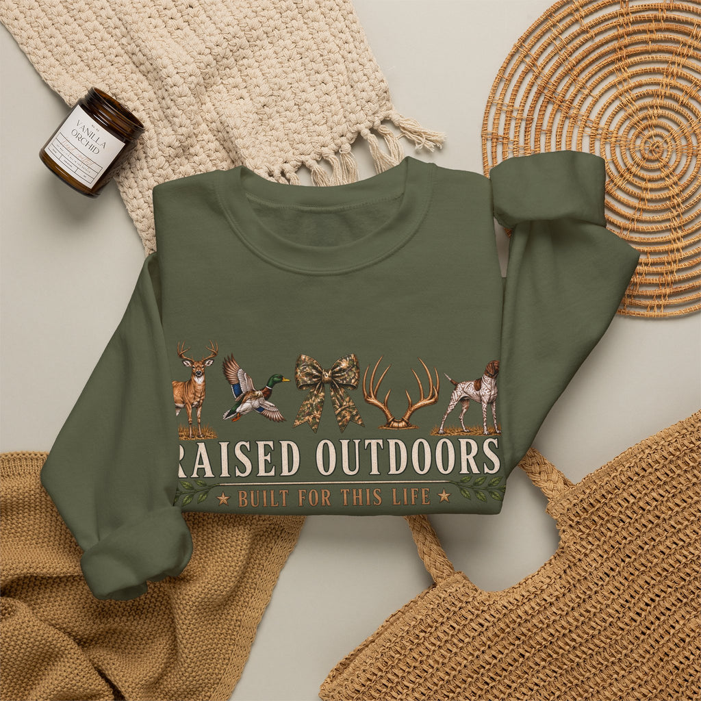 Raised Outdoors Crewneck Sweatshirt — Hunting & Nature Lovers Graphic