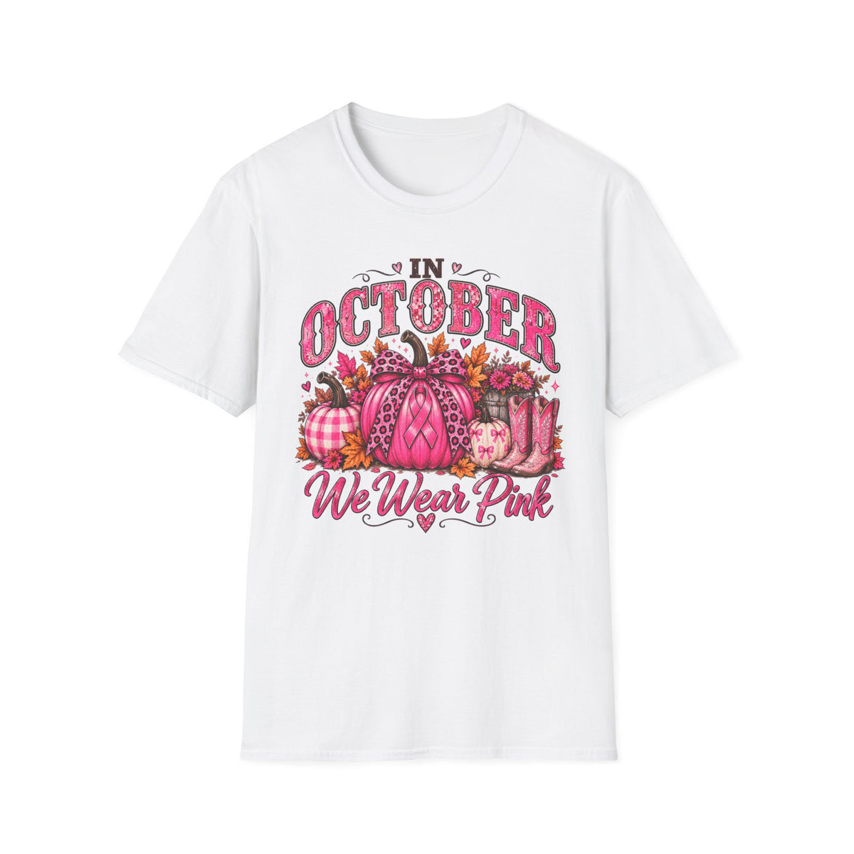 In October We Wear Pink Breast Cancer Awareness Fall T-Shirt 🎀🎃