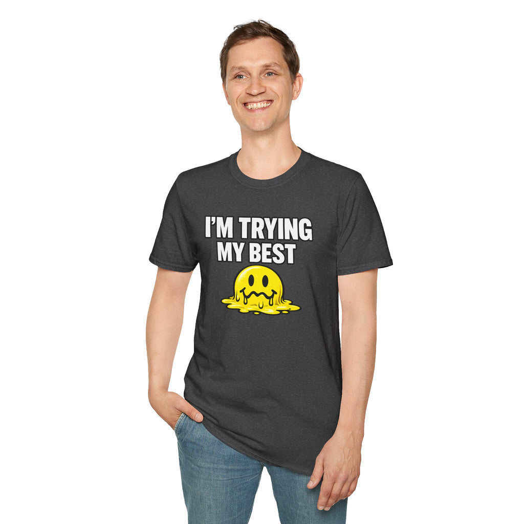 I’m Trying My Best T‑Shirt — Cute Melting Emoji Graphic Tee