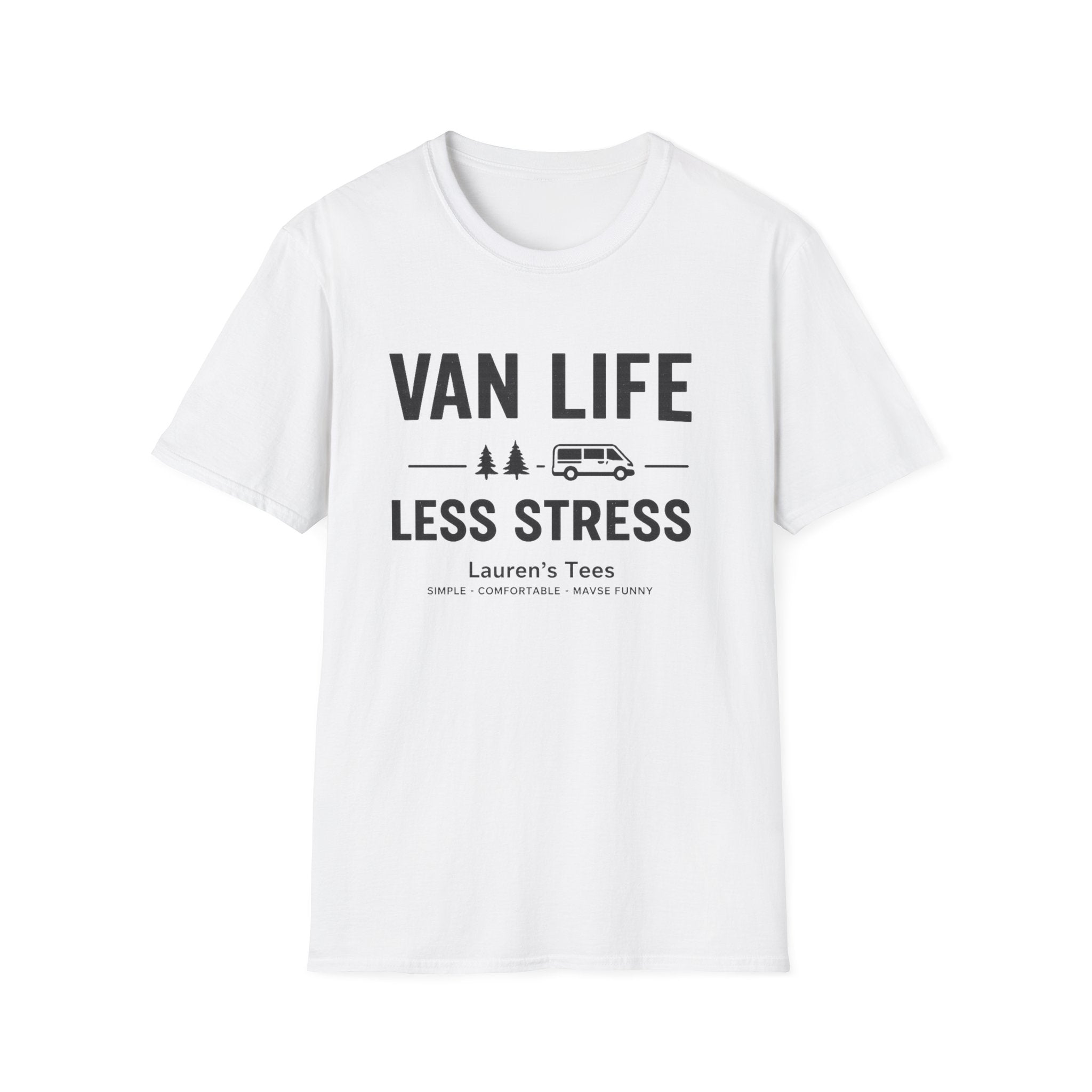 Van Life Less Stress T-Shirt — Minimal Campervan Graphic Tee