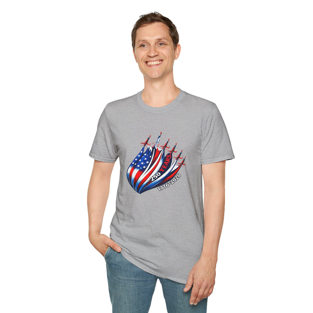 American Flag Jet Squadron T-Shirt — 250 Years USA Patriotic Tee (1776–2026)