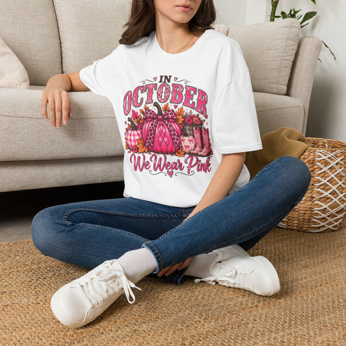 In October We Wear Pink Breast Cancer Awareness Fall T-Shirt 🎀🎃