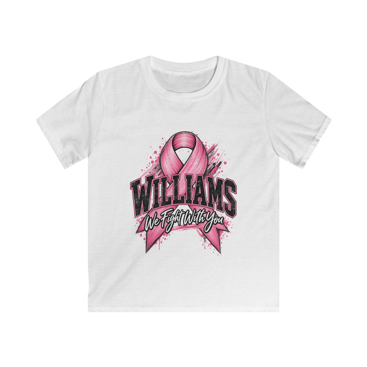 Kids Tee — Pink Ribbon "Williams" Breast Cancer Awareness (We Fight With You)