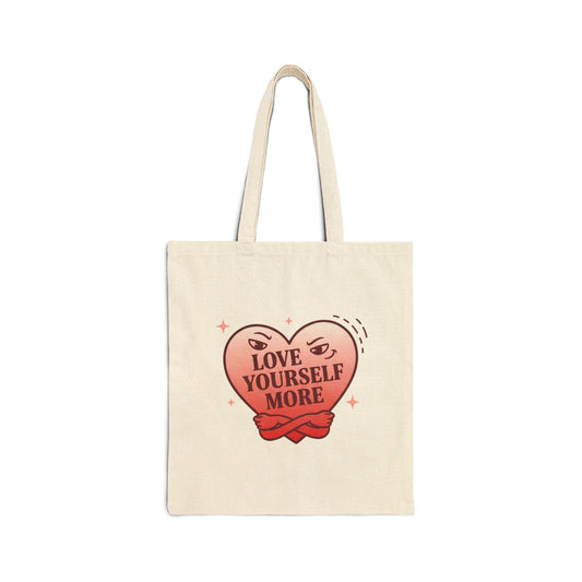 Love Yourself More Tote | anti love graphic, snarky Valentine heart