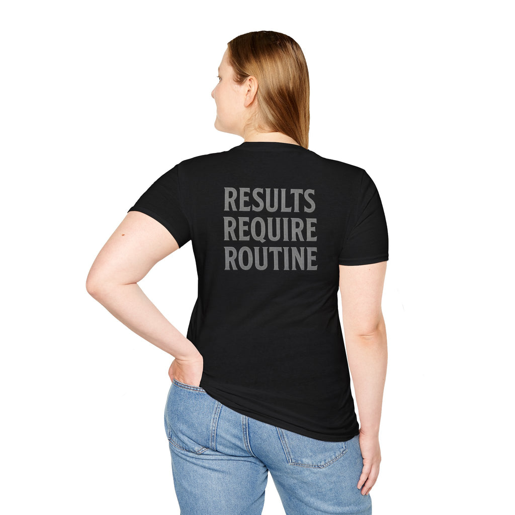 Results Require Routine T-Shirt — Motivational Gym & Fitness Tee
