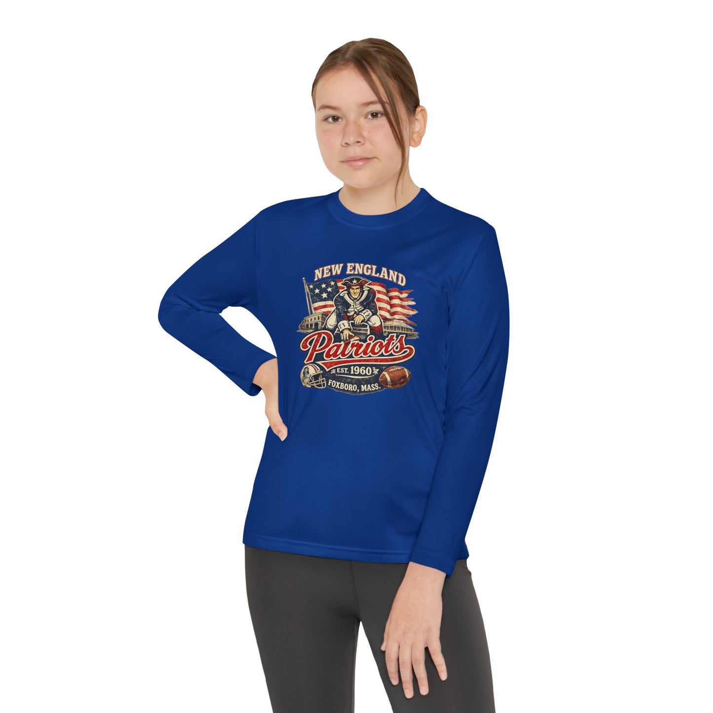 Youth Long Sleeve Patriots Tee – New England Vintage Football Design