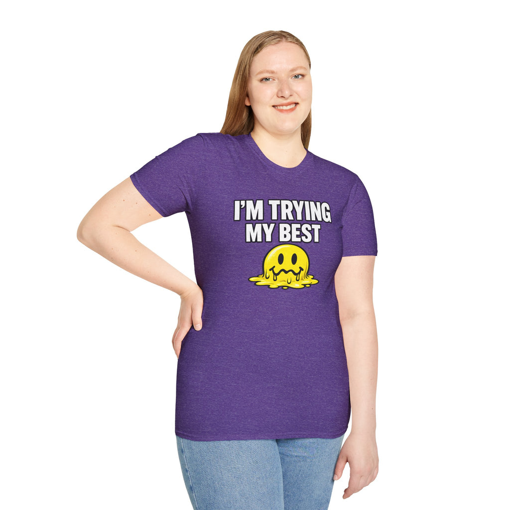 I’m Trying My Best T‑Shirt — Cute Melting Emoji Graphic Tee