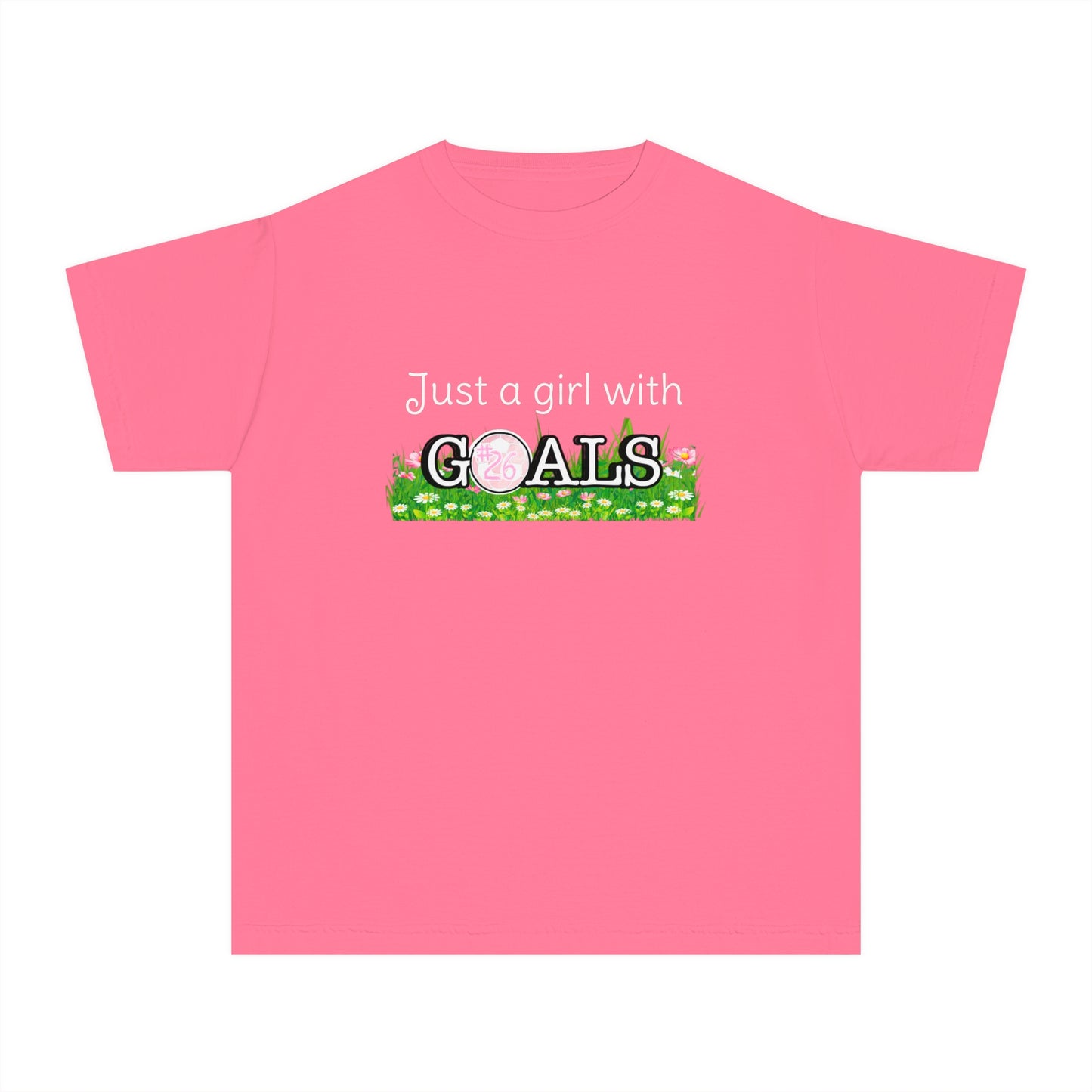 Just a Girl with Goals Youth T-Shirt - Soccer-Themed Tee for Young Athletes