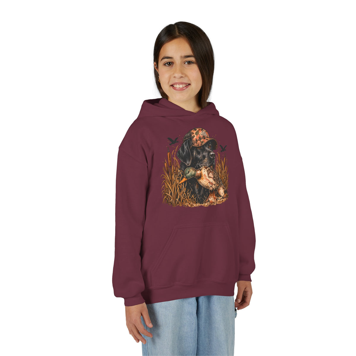 Duck Hunting Black Lab Kids Hoodie