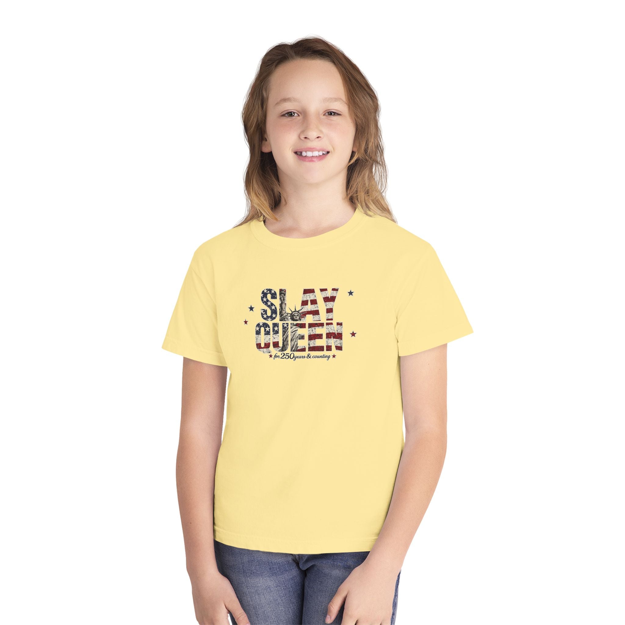 Youth "Slay Queen" Floral Flag T-Shirt