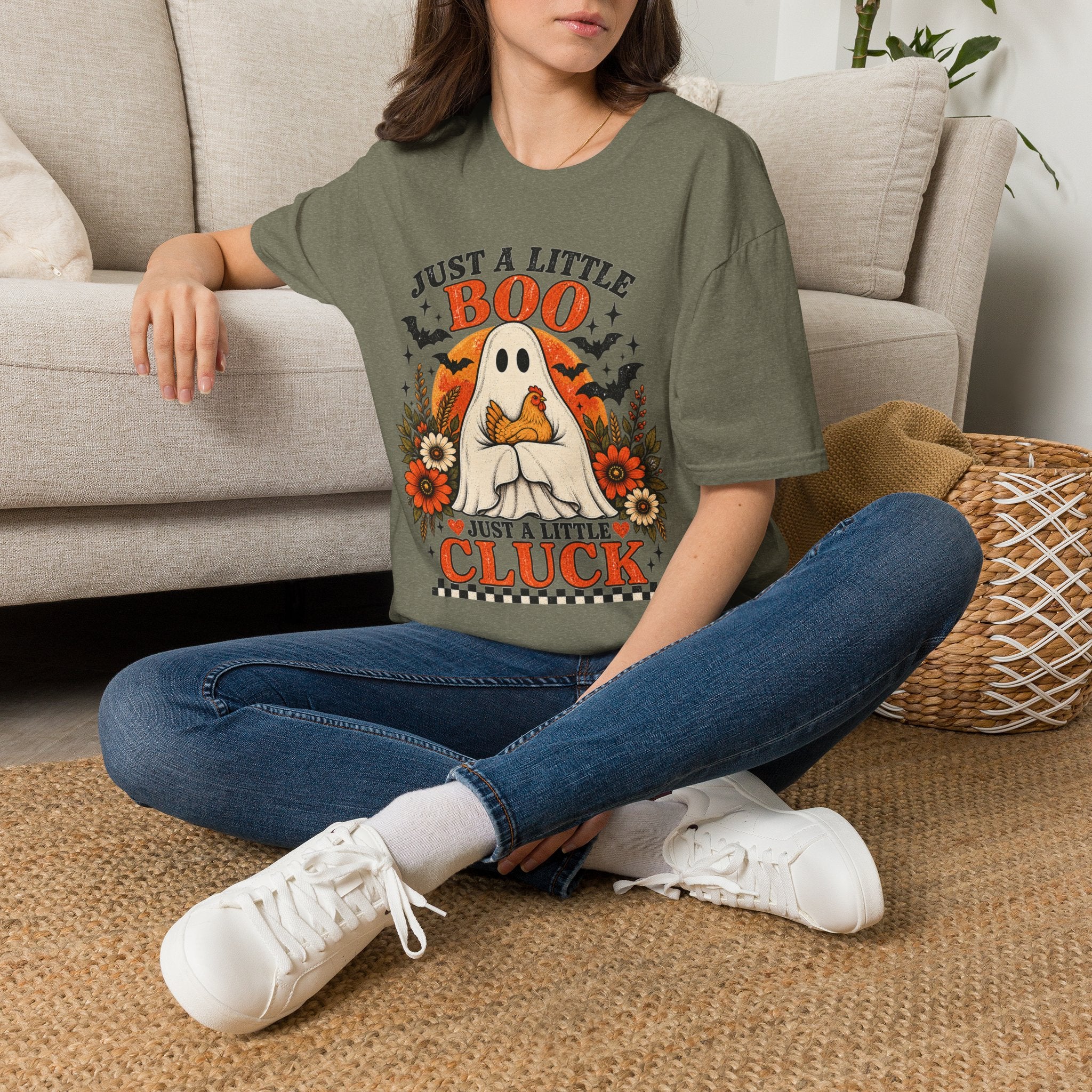 Just a Little Boo, Just a Little Cluck Halloween Chicken Tee