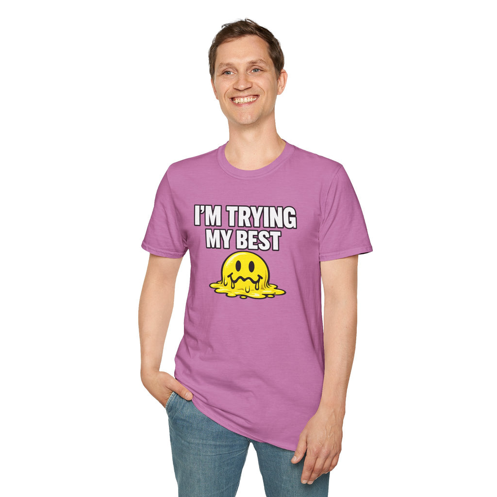 I’m Trying My Best T‑Shirt — Cute Melting Emoji Graphic Tee