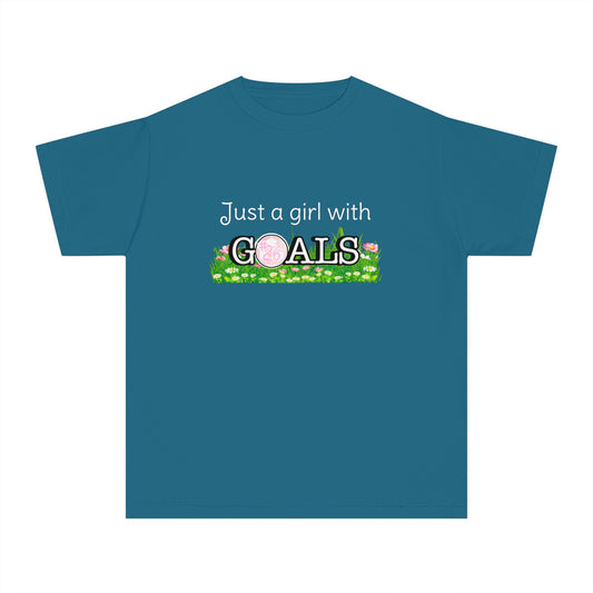 Just a Girl with Goals Youth T-Shirt - Soccer-Themed Tee for Young Athletes