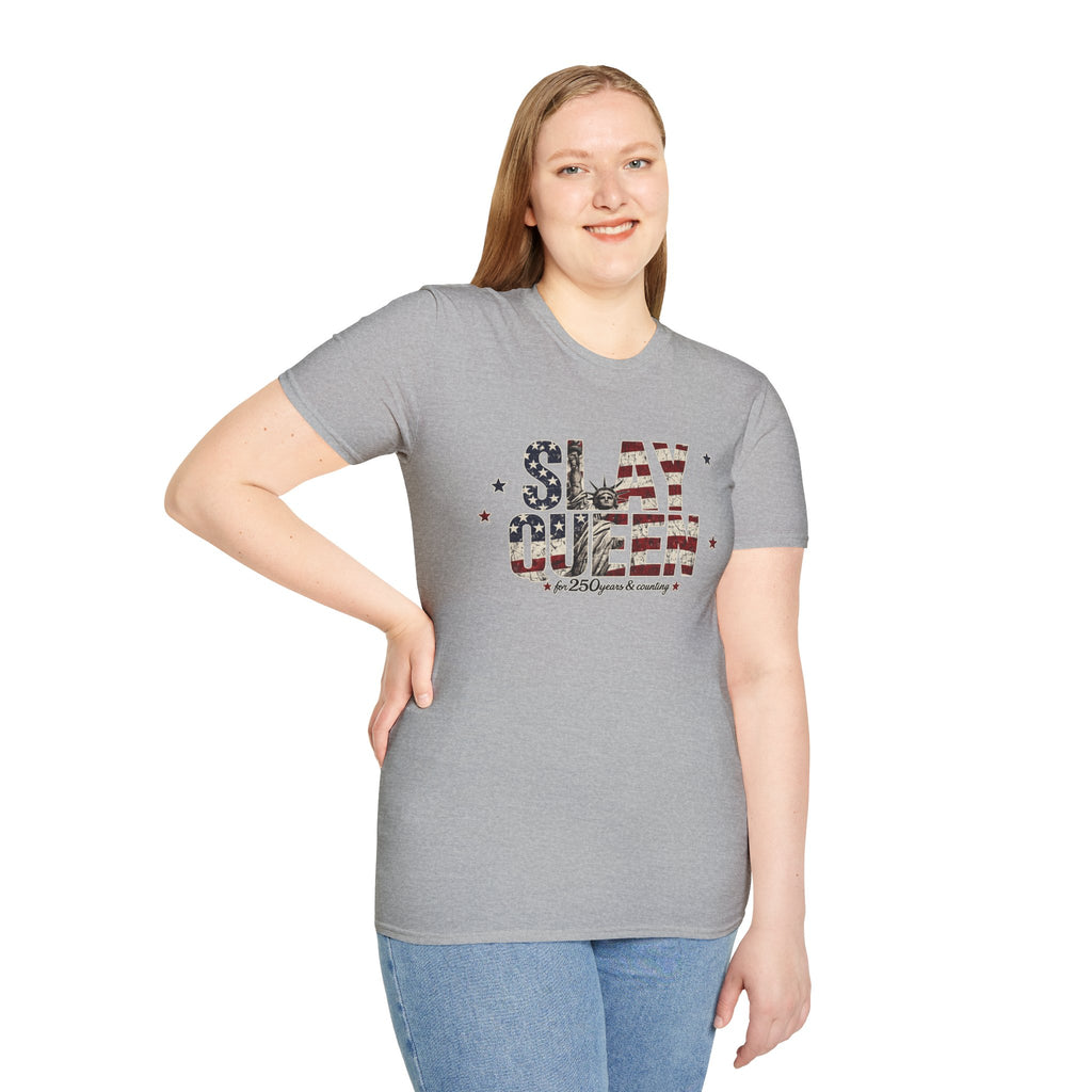 Slay Queen T‑Shirt — American Flag Statue of Liberty Patriotic Graphic Tee