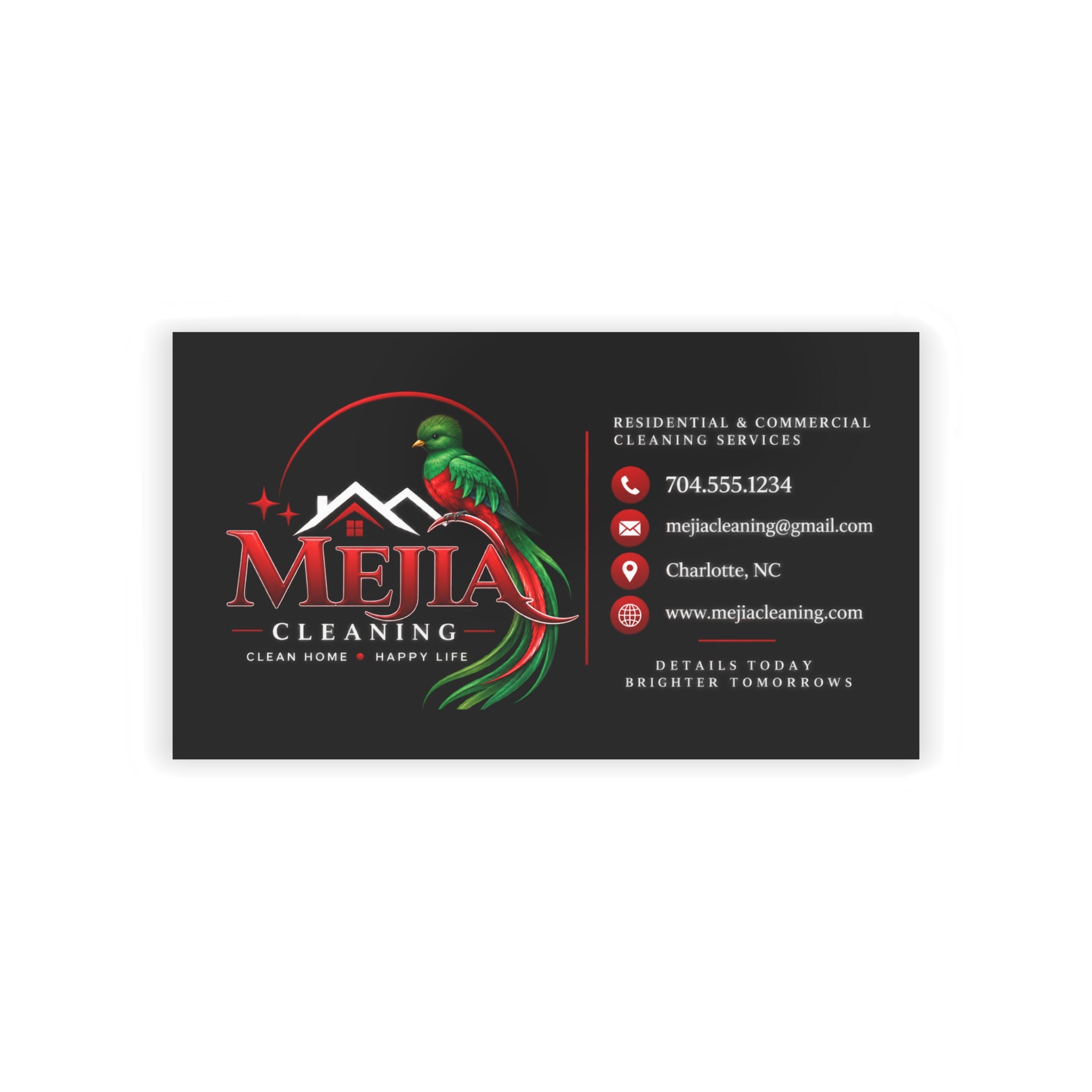 Black Business Cards — Mejia Cleaning Branded Parrot Logo Card