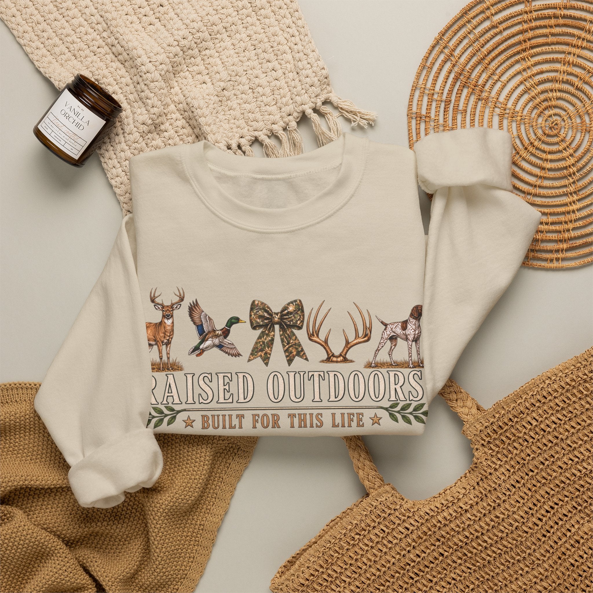 Raised Outdoors Crewneck Sweatshirt — Hunting & Nature Lovers Graphic