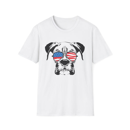 Patriotic Dog T-Shirt | Unisex Softstyle Tee, 4th of July Shirt, Pet Lover Gift, Summer Apparel, Independence Day Fashion