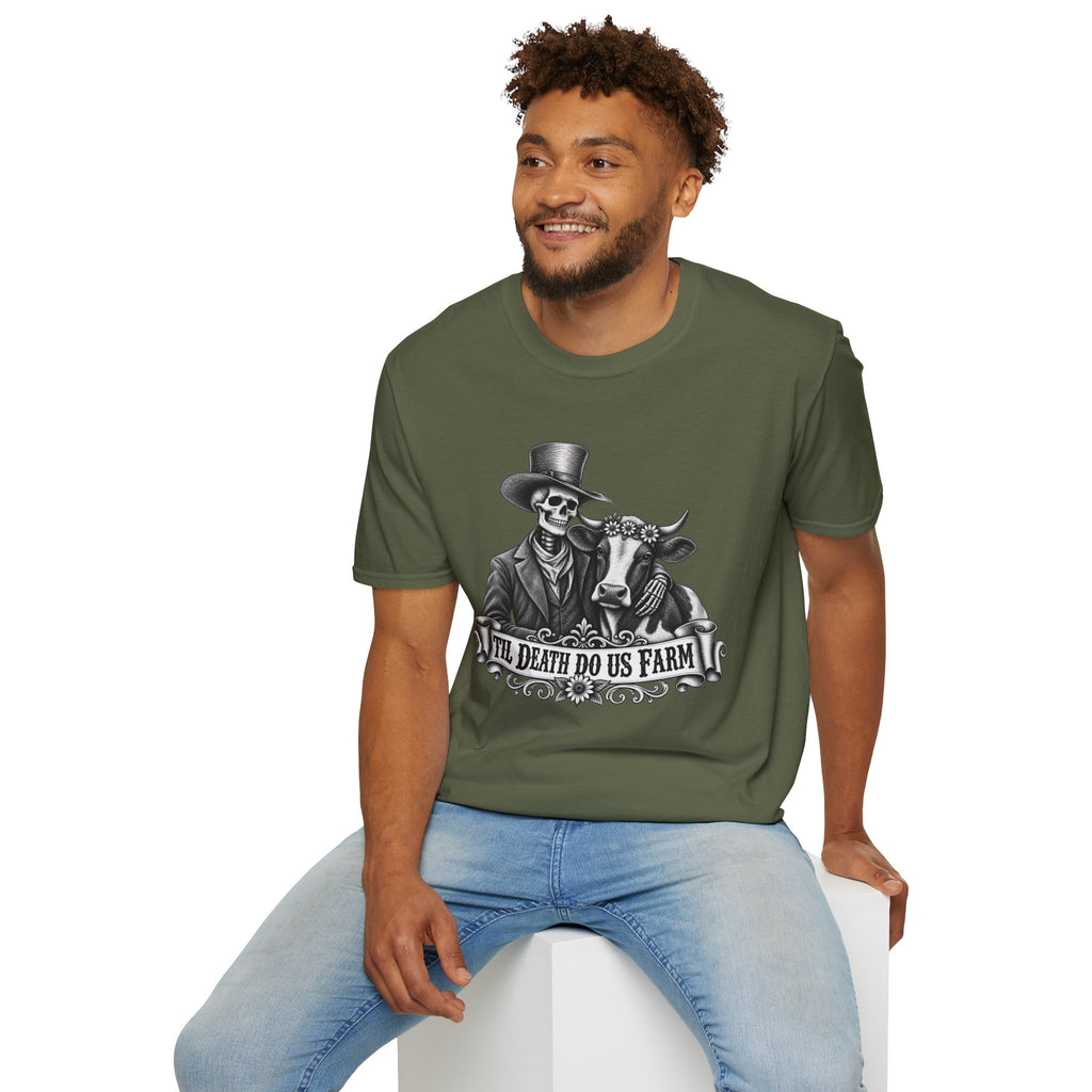 Til Death Do Us Farm – Skeleton & Cow Funny Farm Tee 💀🐄