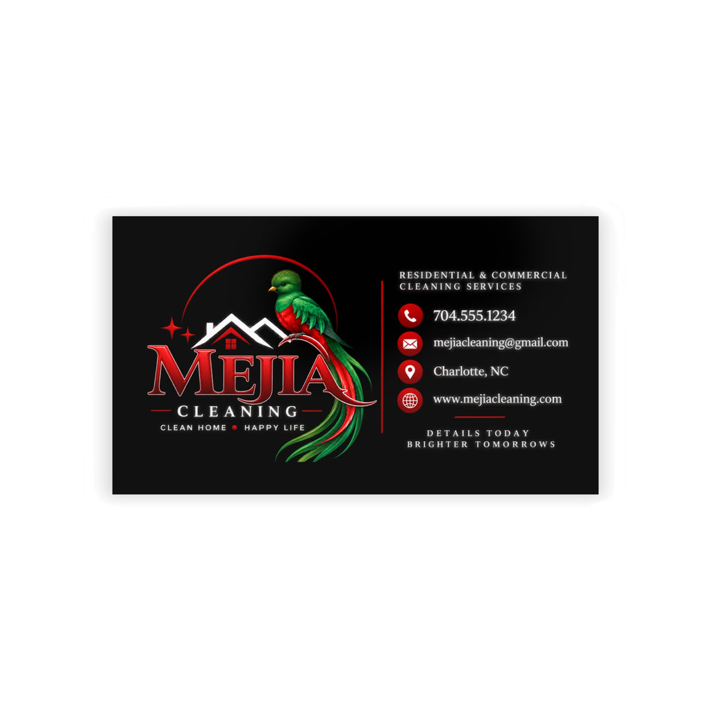 Black Business Cards — Mejia Cleaning Branded Parrot Logo Card