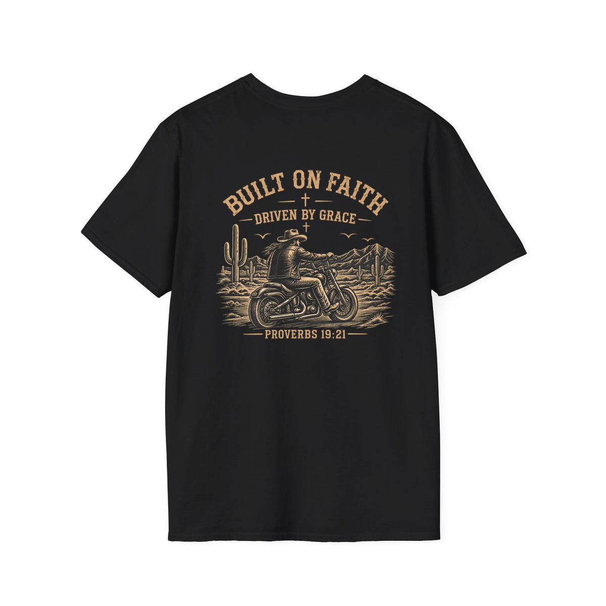 Built on Faith, Driven by Grace – Western Motorcycle Christian Graphic Tee
