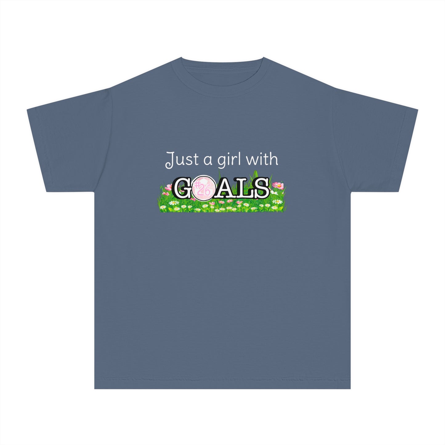 Just a Girl with Goals Youth T-Shirt - Soccer-Themed Tee for Young Athletes