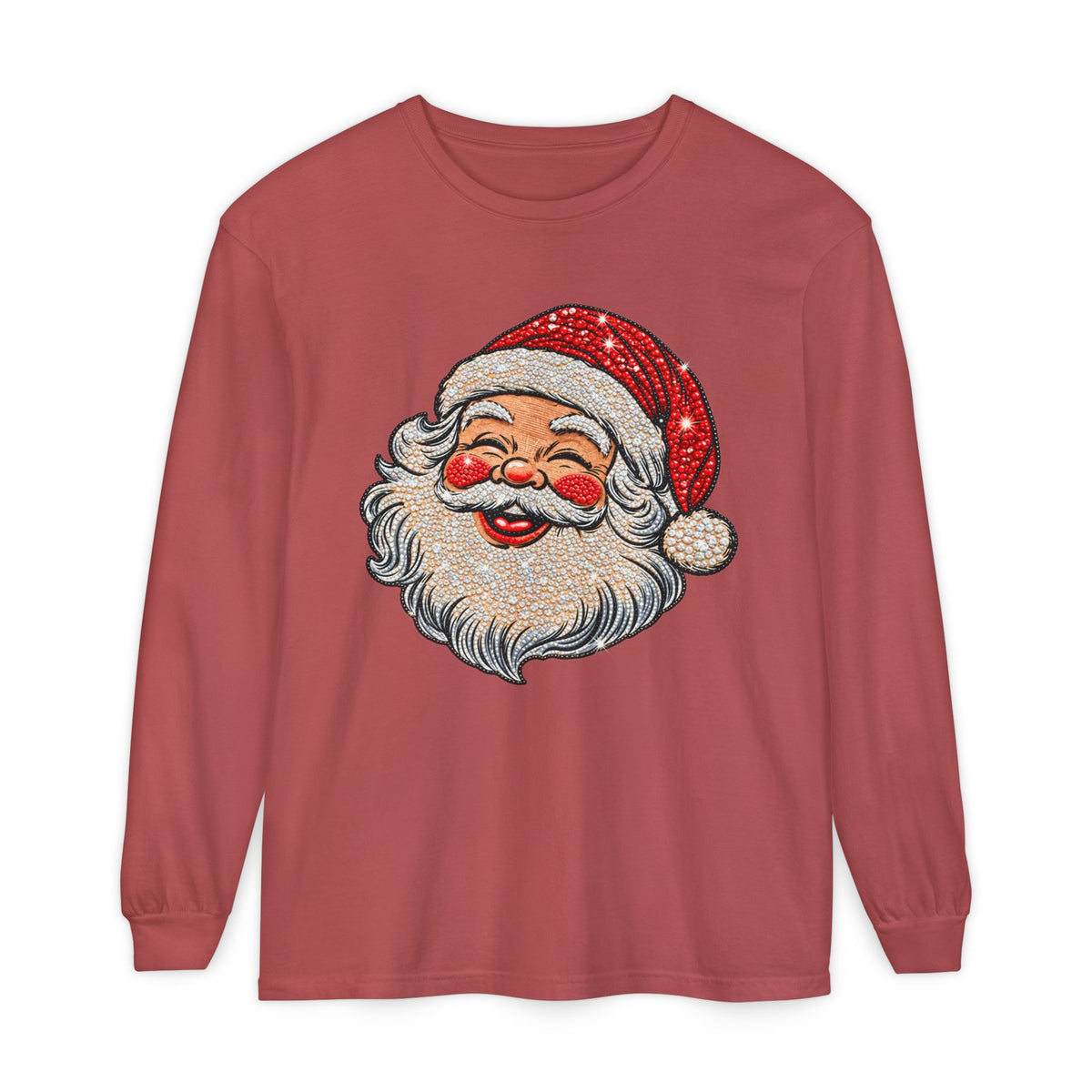 Sparkling Rhinestone Santa Christmas Long Sleeve Tee