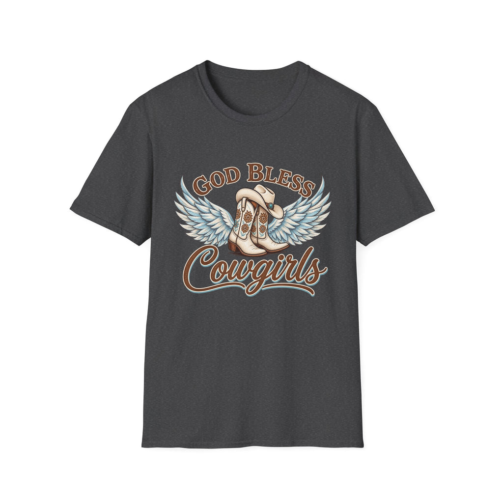God Bless Cowgirls – Western Angel Wings Graphic Tee